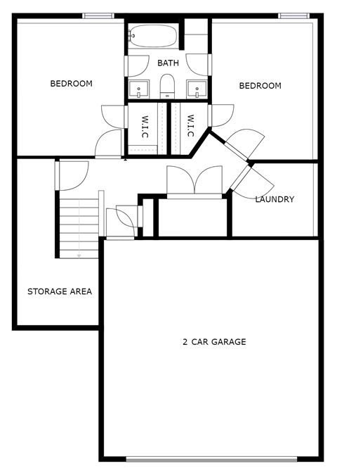 Floor plan for 3 beds, 2.5 baths, 1625 sqft