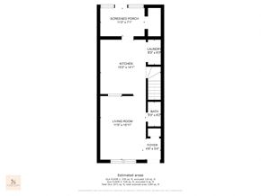 Jacksonville house for rent - A floor plan of a house with a living room, kitchen, bath, and laundry area.