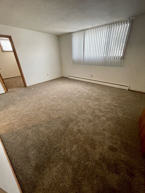 Fargo apartment for rent - an empty living room with carpet and a window