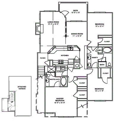 Floor plan for 3 beds, 3 baths, 2055 sqft