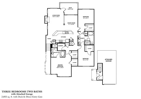 Floor plan for 3 beds, 2 baths, 2055 sqft