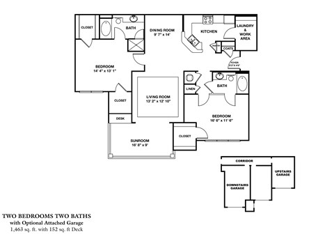 Floor plan for 3 beds, 2 baths, 2055 sqft