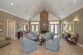 Columbus apartment for rent - A living room with a fireplace and a brick chimney.
