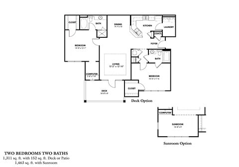 Floor plan for 2 beds, 2 baths, 1463 sqft