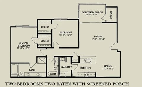 Floor plan for 2 beds, 2 baths, 1444 sqft