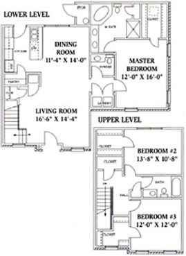 Floor plan for 3 beds, 2 baths, 1714 sqft