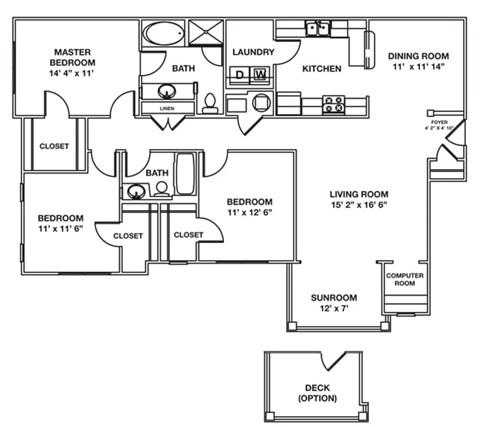 Floor plan for 3 beds, 2 baths, 1619 sqft
