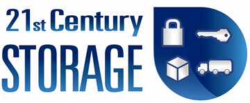 Pennsauken apartment for rent - a blue logo with the words 21st century storage and a lock and a box