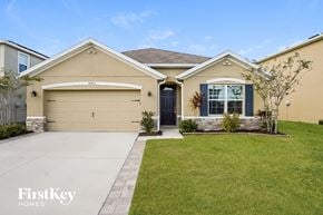 Wesley Chapel house for rent - a beige house with a driveway and a lawn