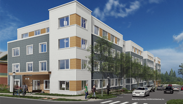 Boston apartment for rent - a rendering of a three story apartment building on a city street