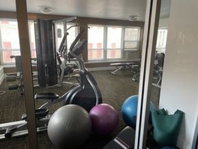 St. Louis apartment for rent - A gym with a variety of equipment including weights and exercise balls.