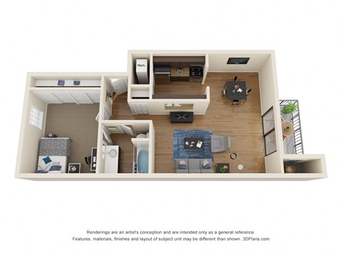 Floor plan for 1 bed, 1 bath, 716 sqft