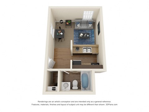 Floor plan for studio, 1 bath, 270 sqft