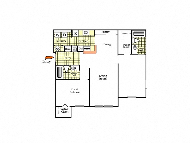 Floor plan for 2 beds, 2 baths, 1092 sqft