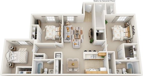 Floor plan for 3 beds, 2 baths, 1292 sqft