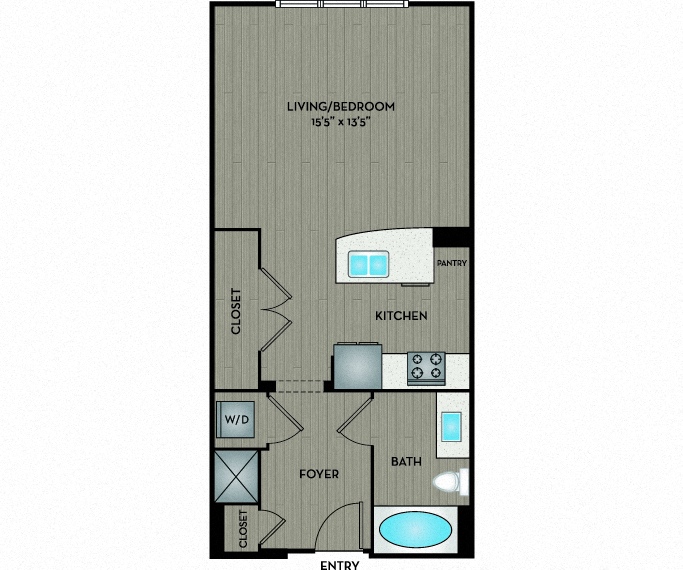 Floor plan for studio, 1 bath, 610 sqft
