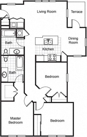 Floor plan for 3 beds, 2 baths, 1224 sqft