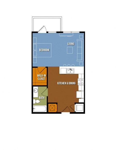 Floor plan for 1 bed, 1 bath, 585 sqft