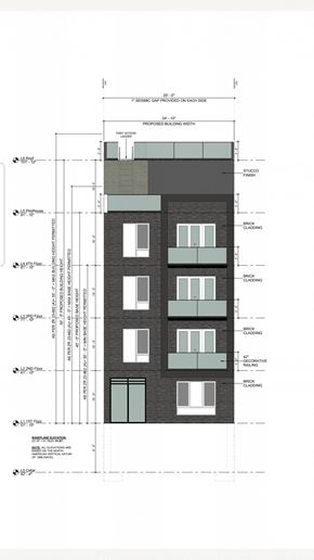Brooklyn apartment for rent - of the facade of a building with measurements