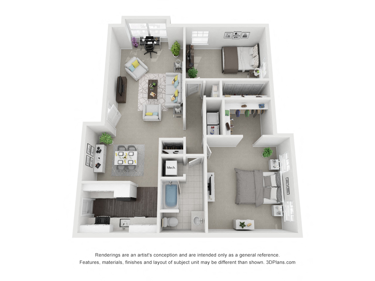 Floor plan for 2 beds, 1 bath, 1100 sqft