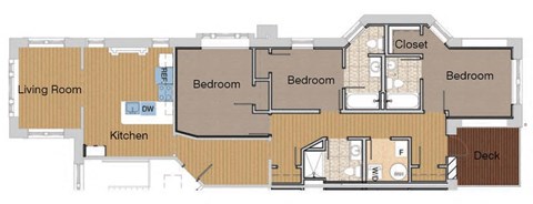 Floor plan for 3 beds, 3 baths, 1224 sqft