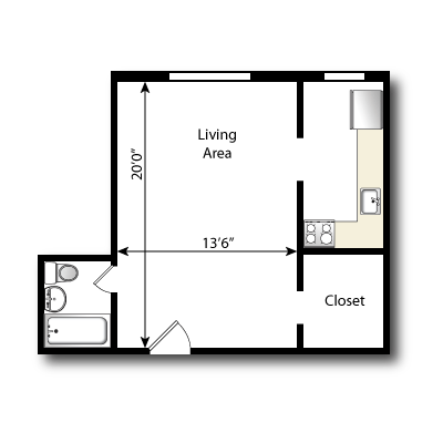 Floor plan for studio, 1 bath, 465 sqft