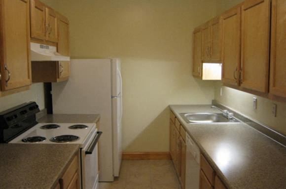 Worcester apartment for rent - a kitchen with a stove and a sink and a refrigerator