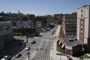 Worcester apartment for rent - a view of a city street with cars and buildings