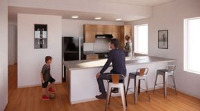 Medway apartment for rent - Modern open kitchen with island, designer cabinetry, recessed lighting, luxury plank flooring.