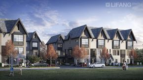 Delta apartment for rent - a rendering of an apartment building on a city street