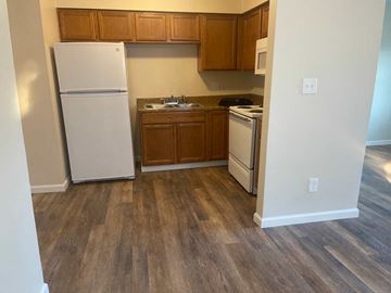 Columbus apartment for rent - a kitchen with a refrigerator and a sink