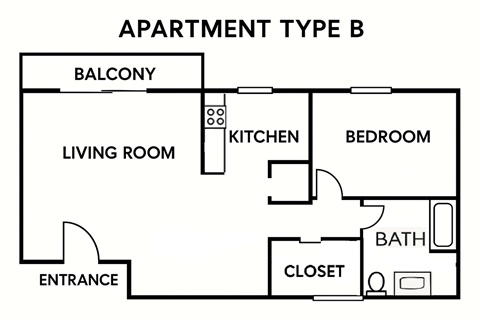 Floor plan for 1 bed, 1 bath