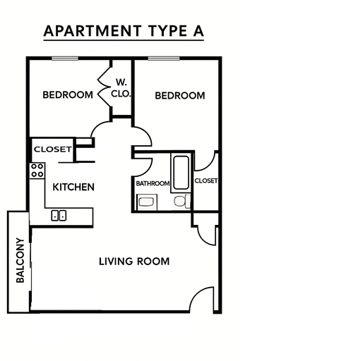 Floor plan for 2 beds, 1 bath
