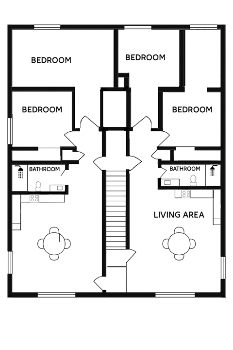Floor plan for 2 beds, 1 bath, 741 sqft