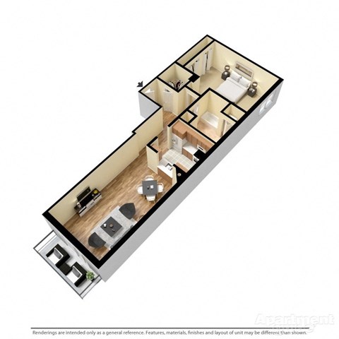 Floor plan for 1 bed, 1 bath, 870 sqft