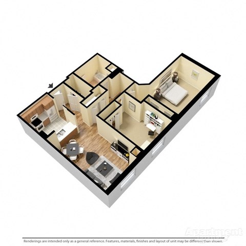 Floor plan for 2 beds, 1 bath, 1036 sqft
