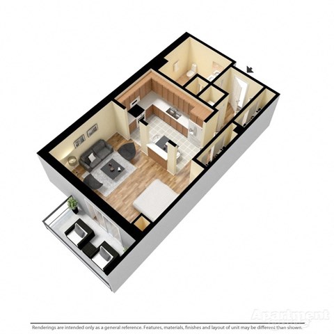 Floor plan for studio, 1 bath, 610 sqft