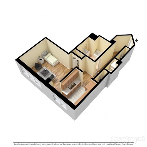 Floor plan for studio, 1 bath, 640 sqft