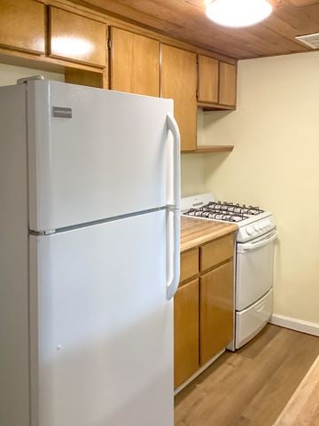 Show Low house for rent - A white refrigerator is in a kitchen with wooden cabinets.