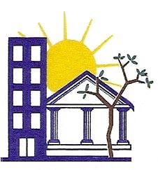 Vienna apartment for rent - a drawing of a building and a tree with the sun