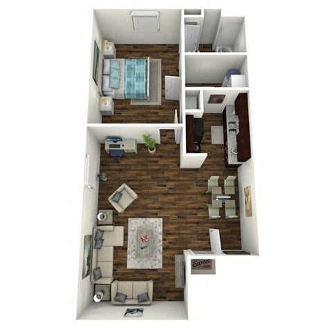 Floor plan for 1 bed, 1 bath, 656 sqft