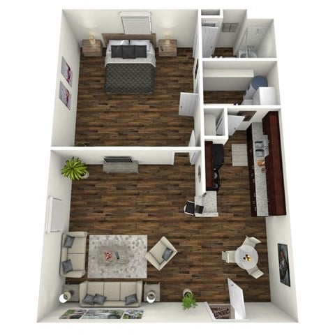 Floor plan for 1 bed, 1 bath, 742 sqft