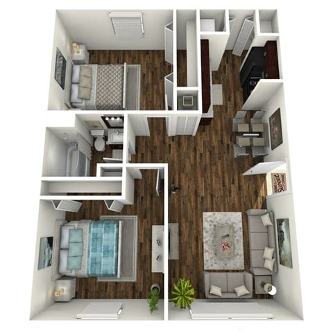 Floor plan for 2 beds, 1 bath, 786 sqft