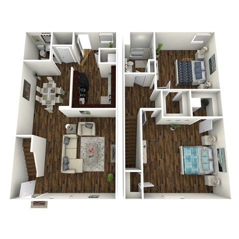 Floor plan for 2 beds, 1.5 baths, 1143 sqft