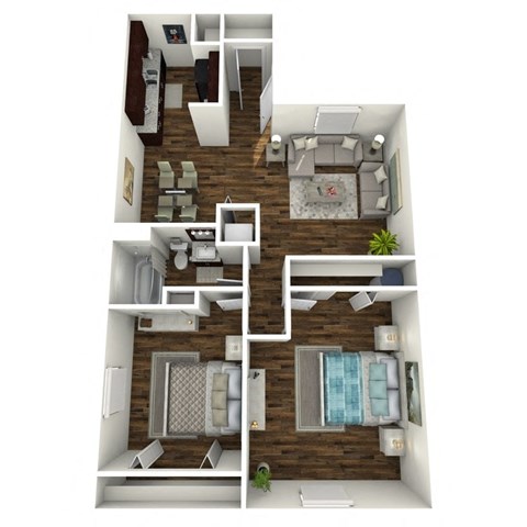 Floor plan for 2 beds, 1 bath, 861 sqft