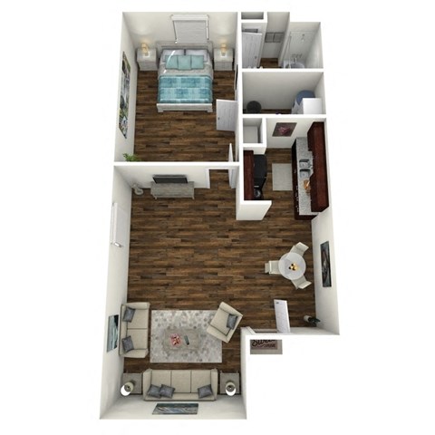Floor plan for 1 bed, 1 bath, 752 sqft