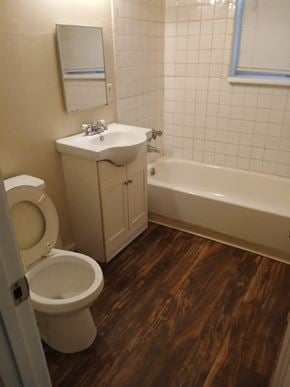 Louisville apartment for rent - a bathroom with a toilet and a sink and a bath tub