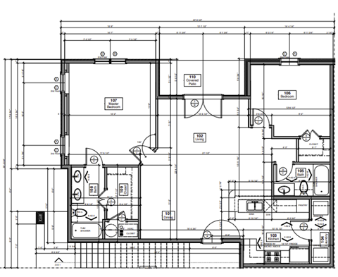 Floor plan for 2 beds, 2 baths, 1243 sqft