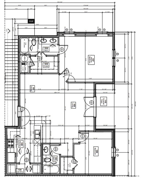 Floor plan for 2 beds, 2 baths, 1243 sqft