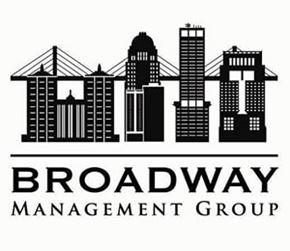 Louisville apartment for rent - A black and white image of a city skyline with the words "Broadway Management Group" written below it.